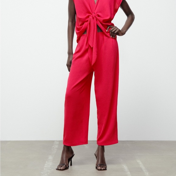 Zara Pants - Zara Bright Fuchsia Pink Pleated Flowy High Rise Pants NWT